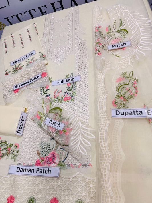 3 Pcs women's unstitched embroiderd Suit