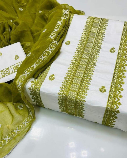 3Pcs women's unstitched lawn embroidered suit