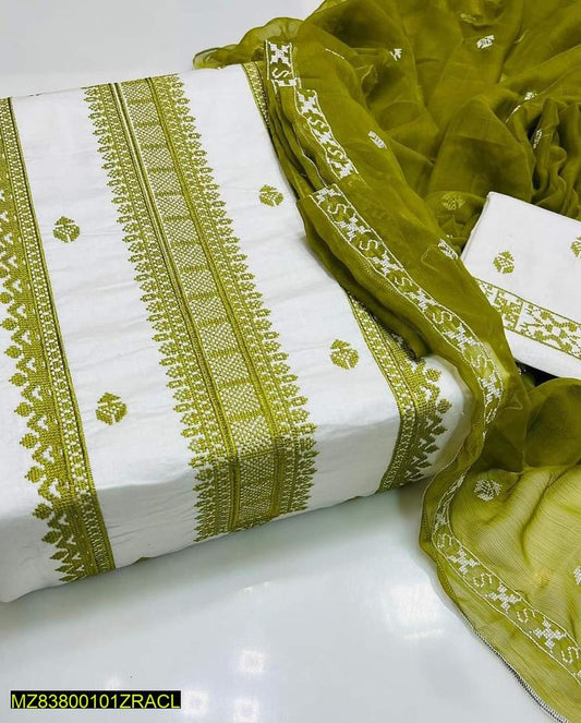3Pcs women's unstitched lawn embroidered suit